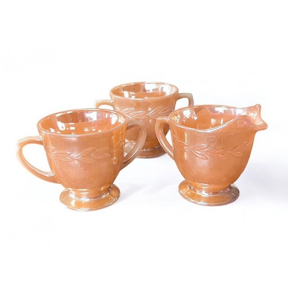 Anchor Hocking Fire King Peach Luster Sugar & Creamer Set